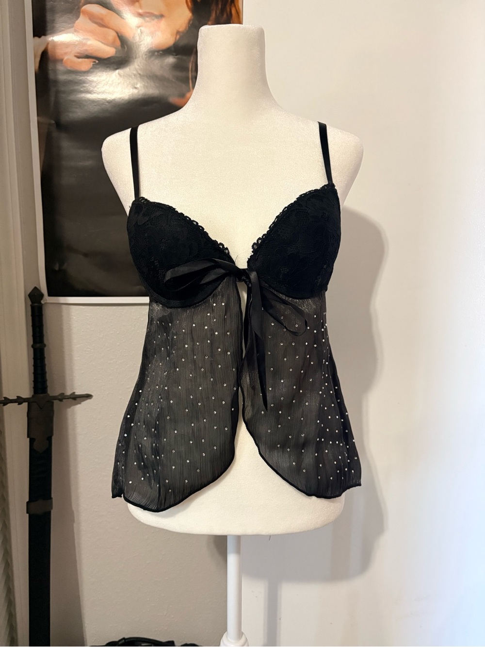 Sheer Black Babydoll Lingerie with Satin Bow